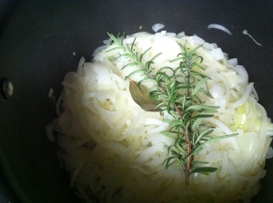 The ingredients to a rosemary and white bean soup.